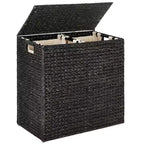 Panier double à linge en jacinthe d'eau naturelle/noire/grise/espresso avec sacs de doublure pour 1