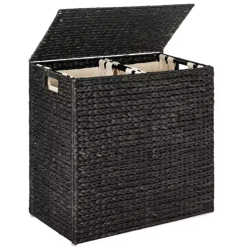 Panier double à linge en jacinthe d'eau naturelle/noire/grise/espresso avec sacs de doublure pour 1