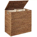 Panier double à linge en jacinthe d'eau naturelle/noire/grise/espresso avec sacs de doublure pour 1