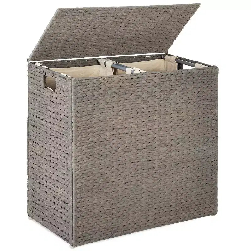 Panier double à linge en jacinthe d'eau naturelle/noire/grise/espresso avec sacs de doublure pour 1