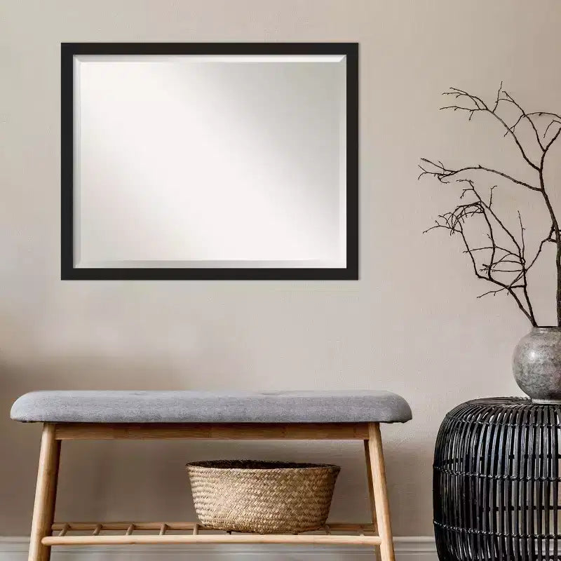 Miroir mural de salle de bain rectangulaire à cadre brossé noir étroit pour 1