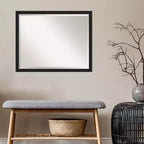 Miroir mural de salle de bain rectangulaire à cadre brossé noir étroit pour 1