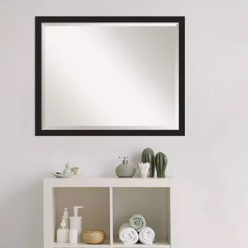 Miroir mural de salle de bain rectangulaire à cadre brossé noir étroit pour 1