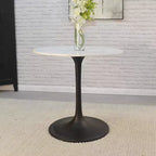 Table à manger ronde plateau marbre noir/blanc pour 2