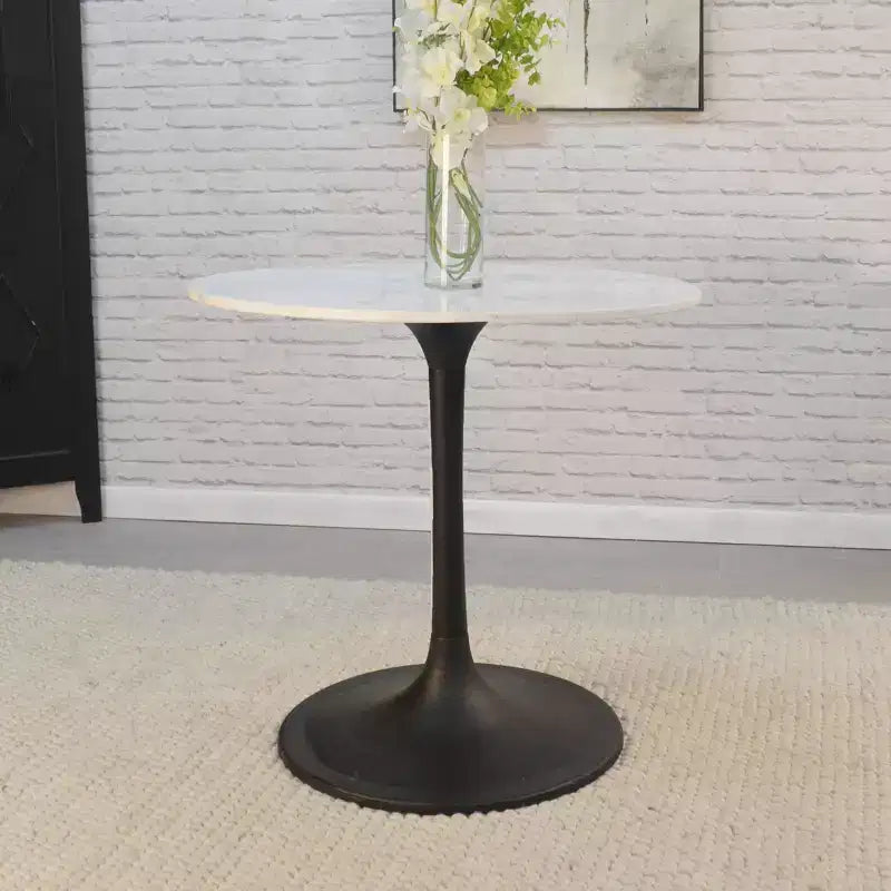 Table à manger ronde plateau marbre noir/blanc pour 2