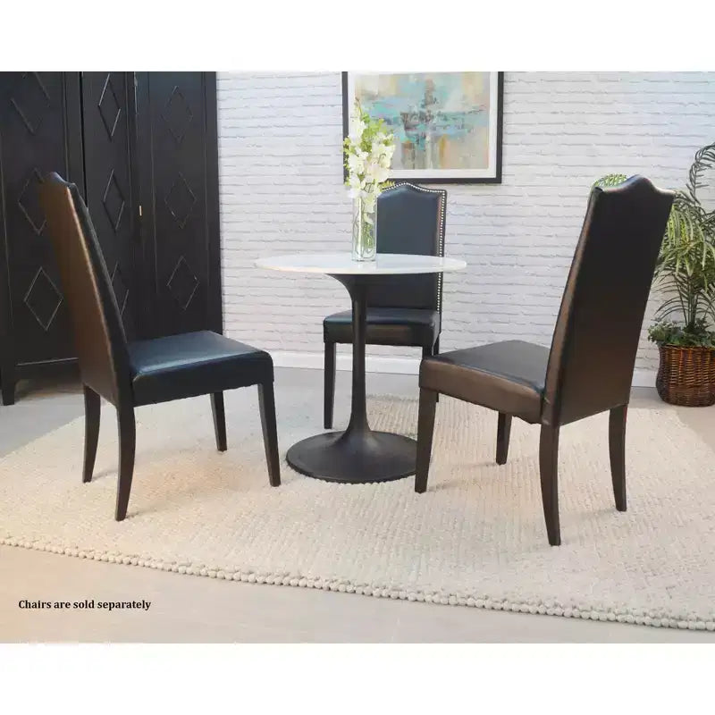 Table à manger ronde plateau marbre noir/blanc pour 2