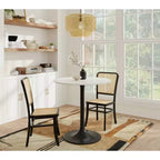Table à manger ronde plateau marbre noir/blanc pour 2