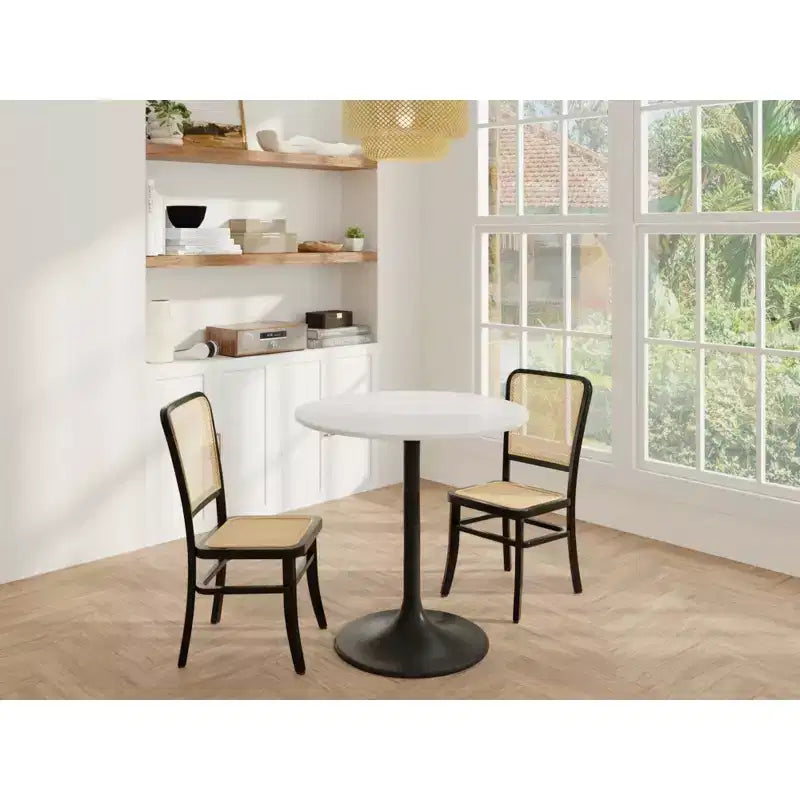 Table à manger ronde plateau marbre noir/blanc pour 2