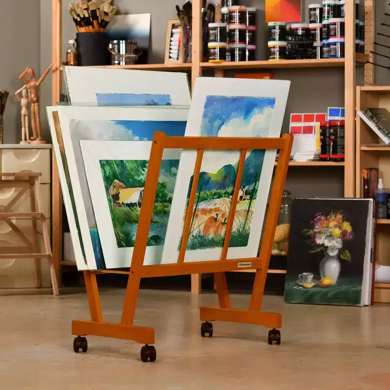 Meuble de rangement pour impressions artistiques en bois noir/naturel/noyer/blanc avec roulettes pour 1