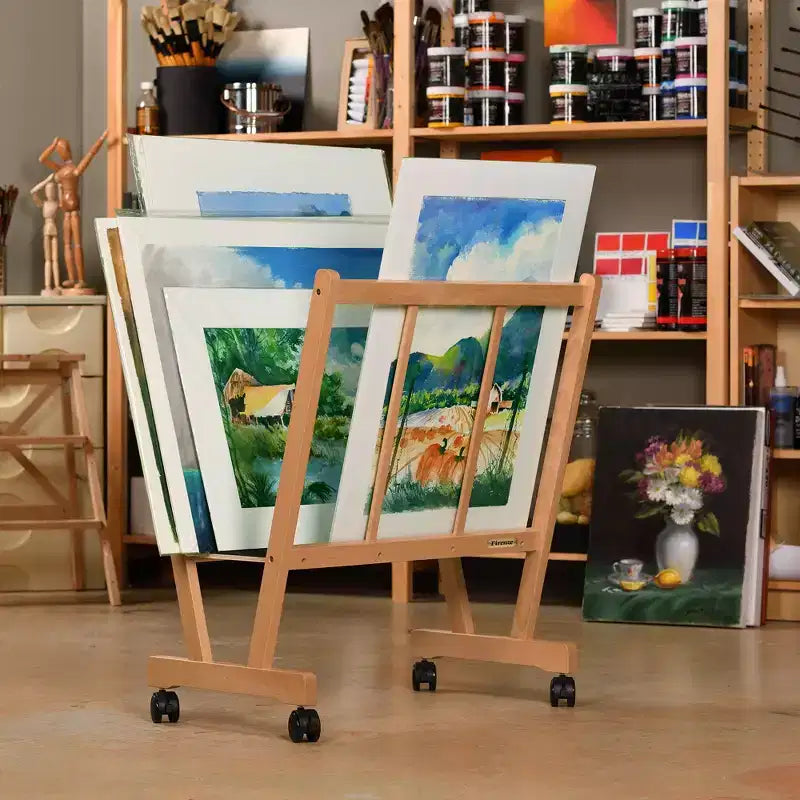 Meuble de rangement pour impressions artistiques en bois noir/naturel/noyer/blanc avec roulettes pour 1