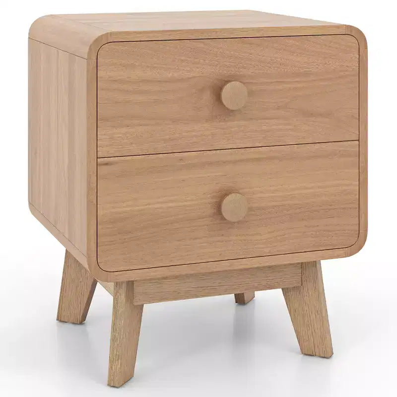 Table de chevet marron à 2 tiroirs avec pieds en bois d'hévéa pour 1