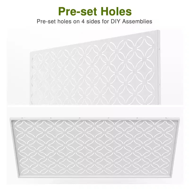Brise-vue extérieur en acier galvanisé noir/blanc avec motif floral pour 1