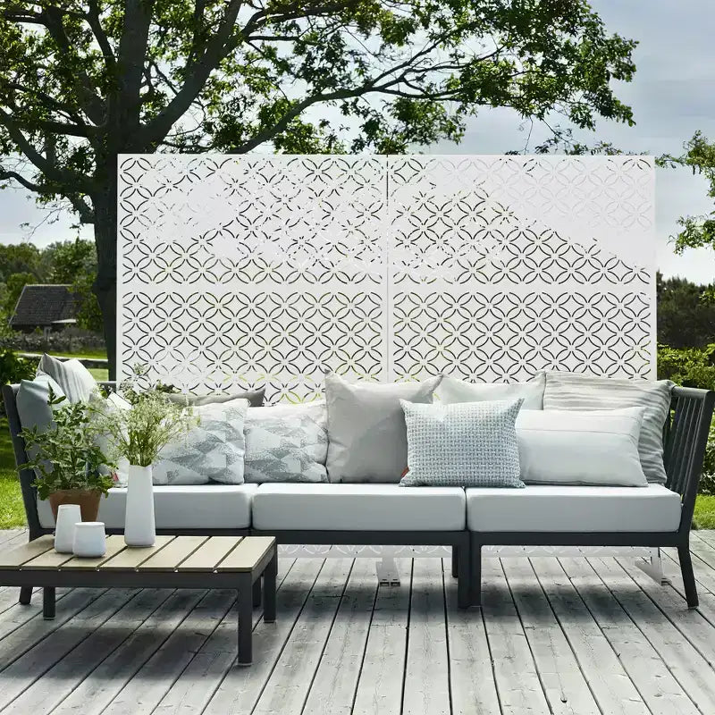 Brise-vue extérieur en acier galvanisé noir/blanc avec motif floral pour 1