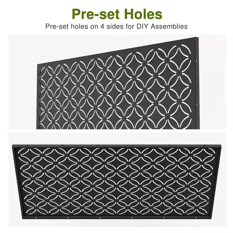 Brise-vue extérieur en acier galvanisé noir/blanc avec motif floral pour 1