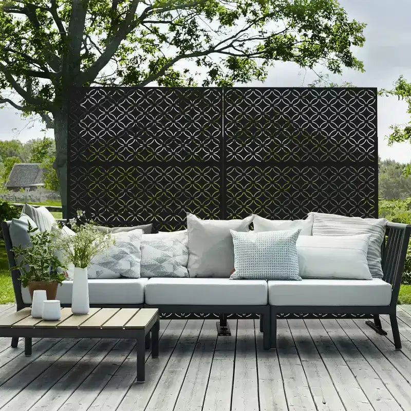 Brise-vue extérieur en acier galvanisé noir/blanc avec motif floral pour 1