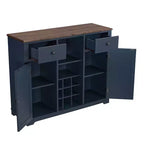 Meuble de bar en bois gris/bleu marine/blanc cassé avec portes en verre et rangement pour 1 bouteille de vin