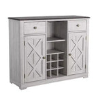 Meuble de bar en bois gris/bleu marine/blanc cassé avec portes en verre et rangement pour 1 bouteille de vin