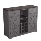 Meuble de bar en bois gris/bleu marine/blanc cassé avec portes en verre et rangement pour 1 bouteille de vin