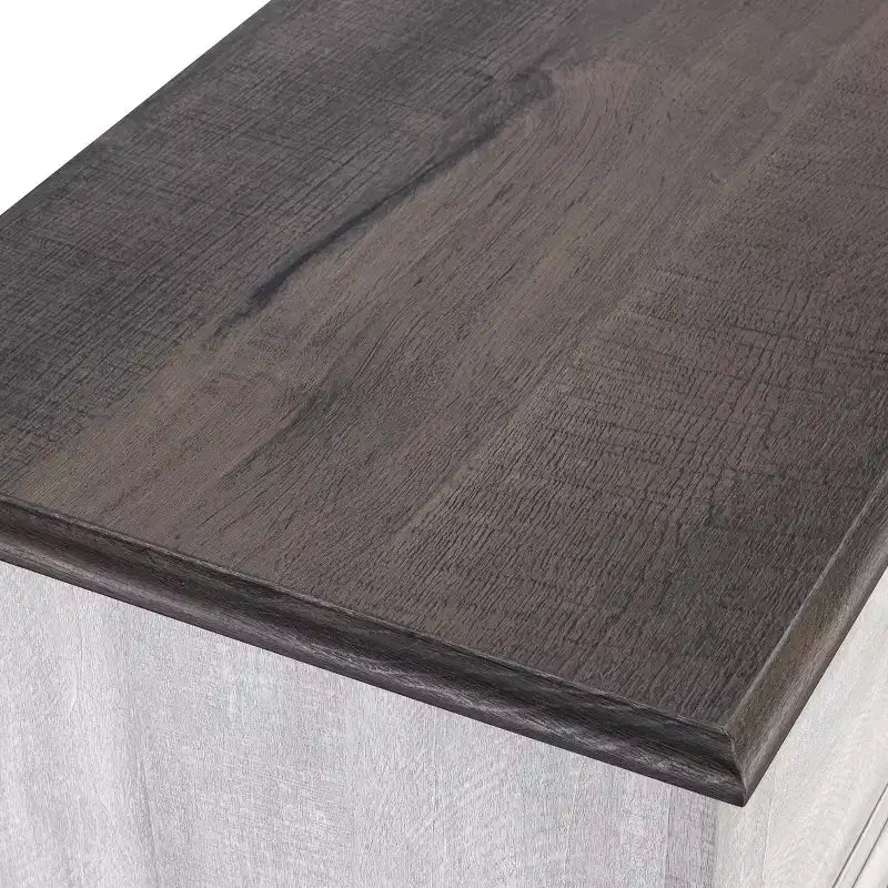 Meuble de bar en bois gris/bleu marine/blanc cassé avec portes en verre et rangement pour 1 bouteille de vin