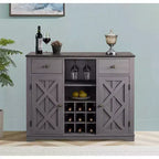 Meuble de bar en bois gris/bleu marine/blanc cassé avec portes en verre et rangement pour 1 bouteille de vin