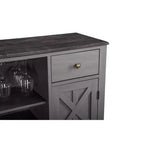 Meuble de bar en bois gris/bleu marine/blanc cassé avec portes en verre et rangement pour 1 bouteille de vin
