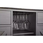 Meuble de bar en bois gris/bleu marine/blanc cassé avec portes en verre et rangement pour 1 bouteille de vin