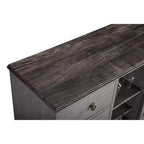 Meuble de bar en bois gris/bleu marine/blanc cassé avec portes en verre et rangement pour 1 bouteille de vin