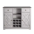 Meuble de bar en bois gris/bleu marine/blanc cassé avec portes en verre et rangement pour 1 bouteille de vin