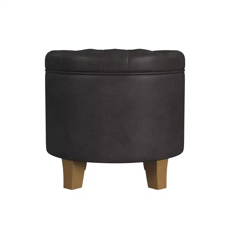 Ottoman de rangement rond capitonné en similicuir noir/marron pour 1 personne