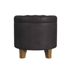 Ottoman de rangement rond capitonné en similicuir noir/marron pour 1 personne