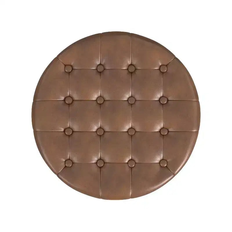 Ottoman de rangement rond capitonné en similicuir noir/marron pour 1 personne