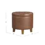 Ottoman de rangement rond capitonné en similicuir noir/marron pour 1 personne