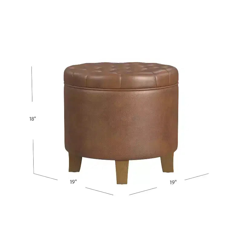Ottoman de rangement rond capitonné en similicuir noir/marron pour 1 personne