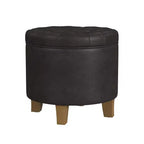 Ottoman de rangement rond capitonné en similicuir noir/marron pour 1 personne