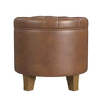 Ottoman de rangement rond capitonné en similicuir noir/marron pour 1 personne