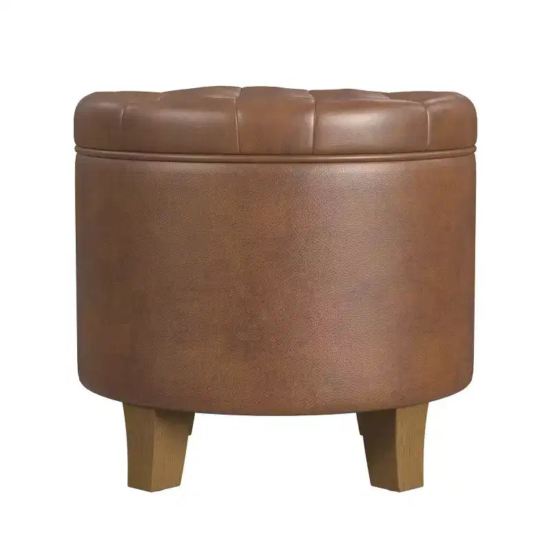 Ottoman de rangement rond capitonné en similicuir noir/marron pour 1 personne