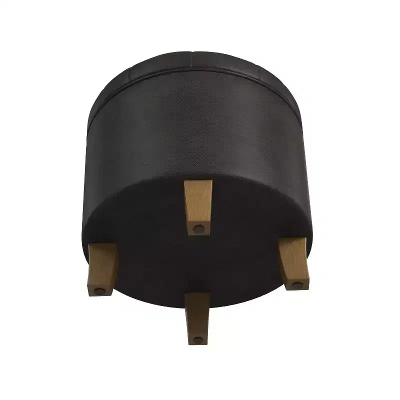 Ottoman de rangement rond capitonné en similicuir noir/marron pour 1 personne