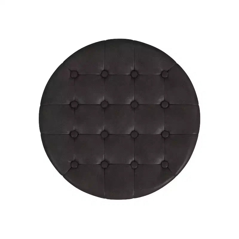 Ottoman de rangement rond capitonné en similicuir noir/marron pour 1 personne