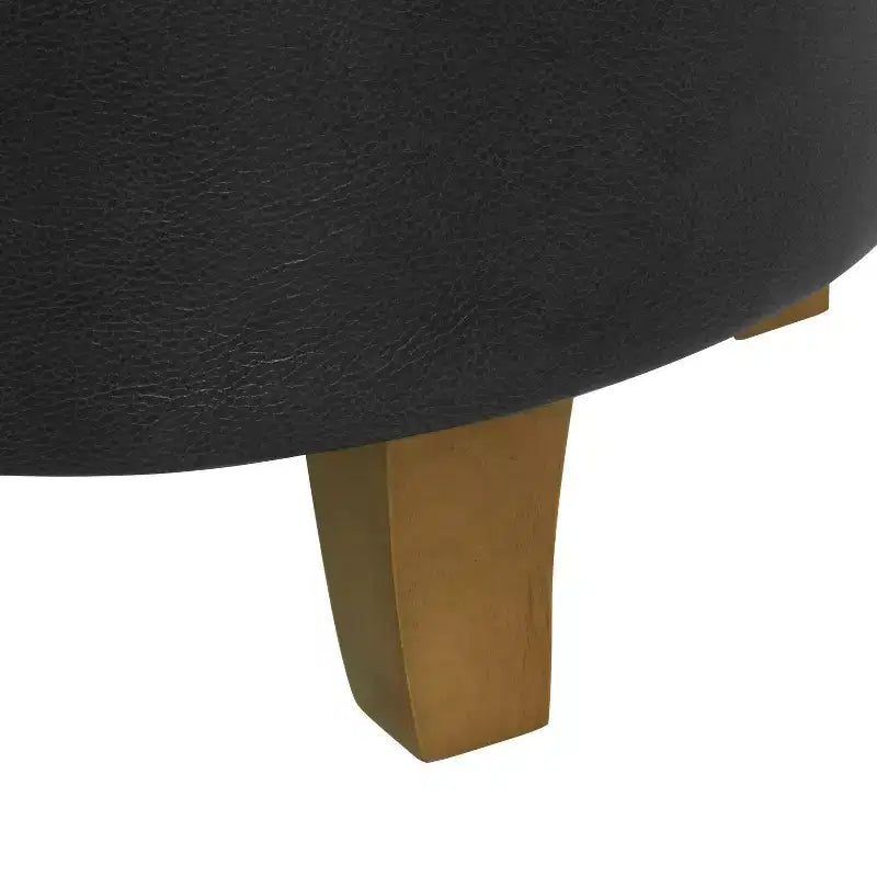 Ottoman de rangement rond capitonné en similicuir noir/marron pour 1 personne