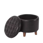 Ottoman de rangement rond capitonné en similicuir noir/marron pour 1 personne