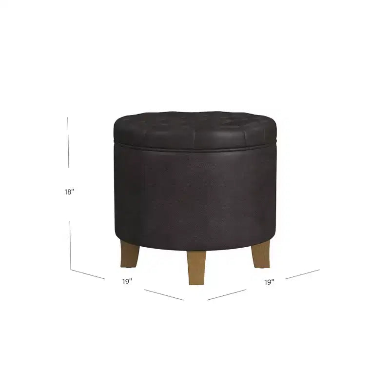 Ottoman de rangement rond capitonné en similicuir noir/marron pour 1 personne
