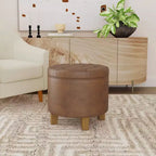Ottoman de rangement rond capitonné en similicuir noir/marron pour 1 personne